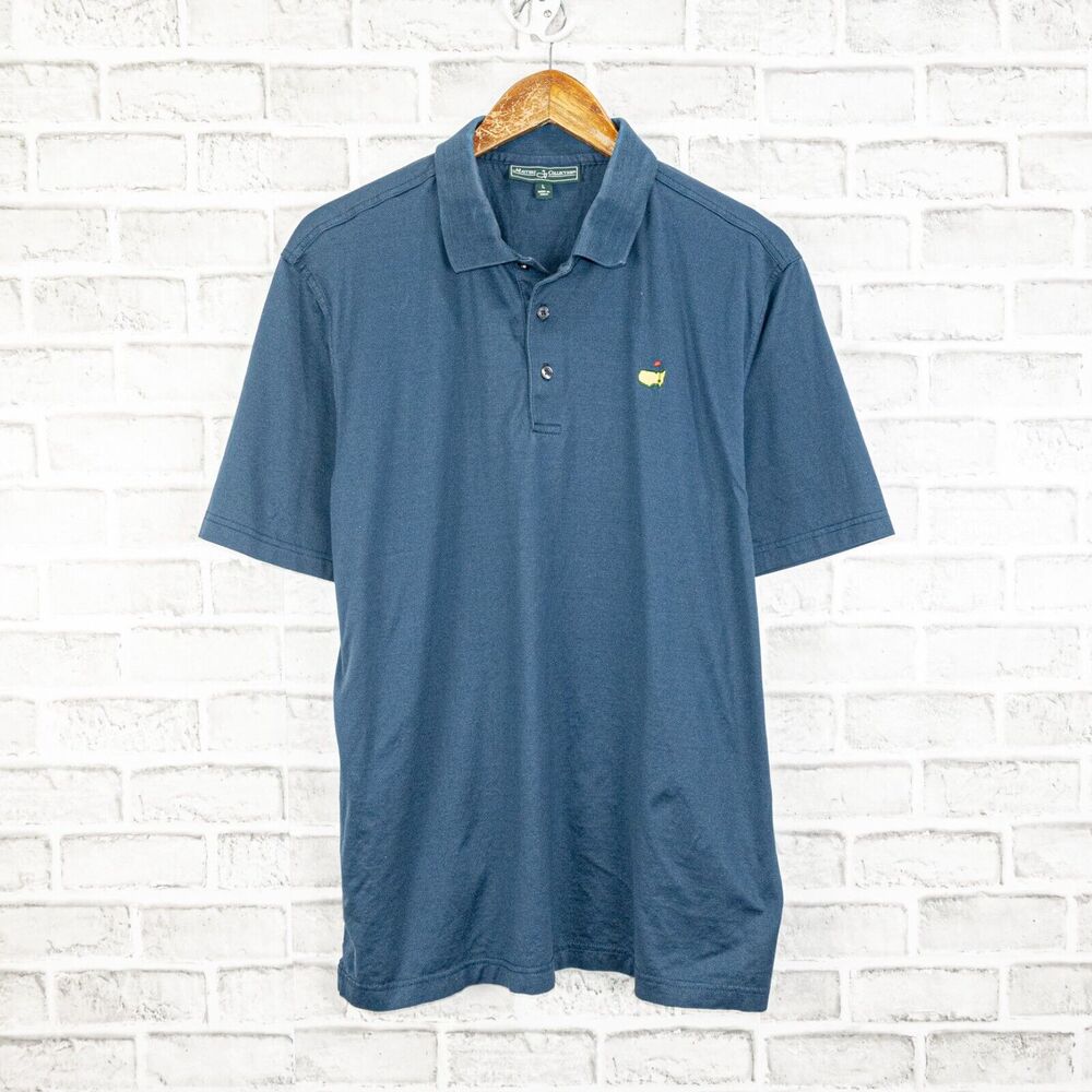 MASTERS COLLECTION Men's Short Sleeve Golf Polo shirt Masters Logo Blue sz L